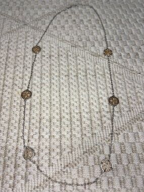 Silver Tone Filigree Quatrefoil Clover Station Necklace Brighton